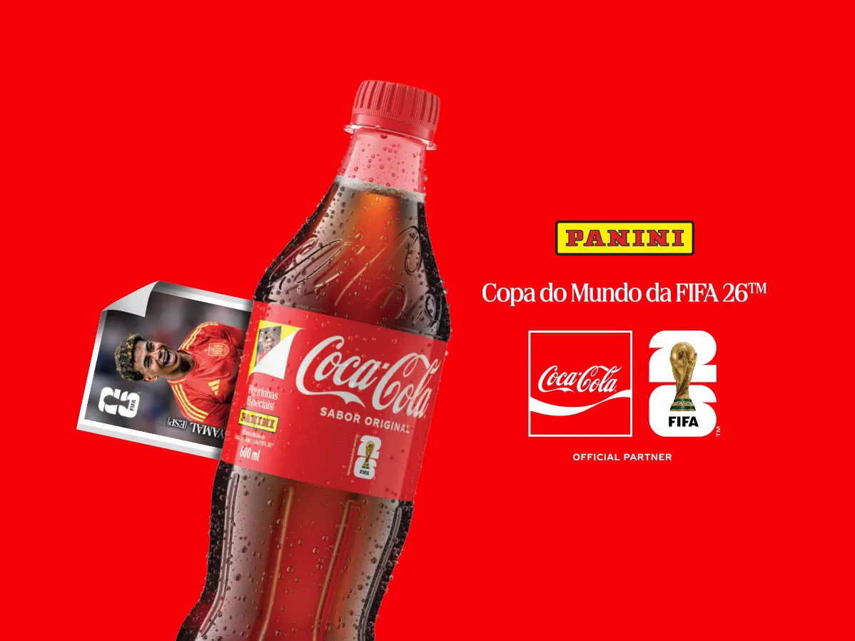 Coca-Cola Panini figurinhas Copa do Mundo 2026 — embalagem promocional